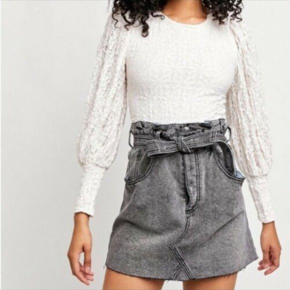 Free People Tops - Free People Tea Time Top Jasmine White Lace Balloon Sleeve Crop Top